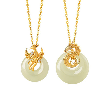 Sovereign Dragon & Phoenix Hetian Jade Necklace
