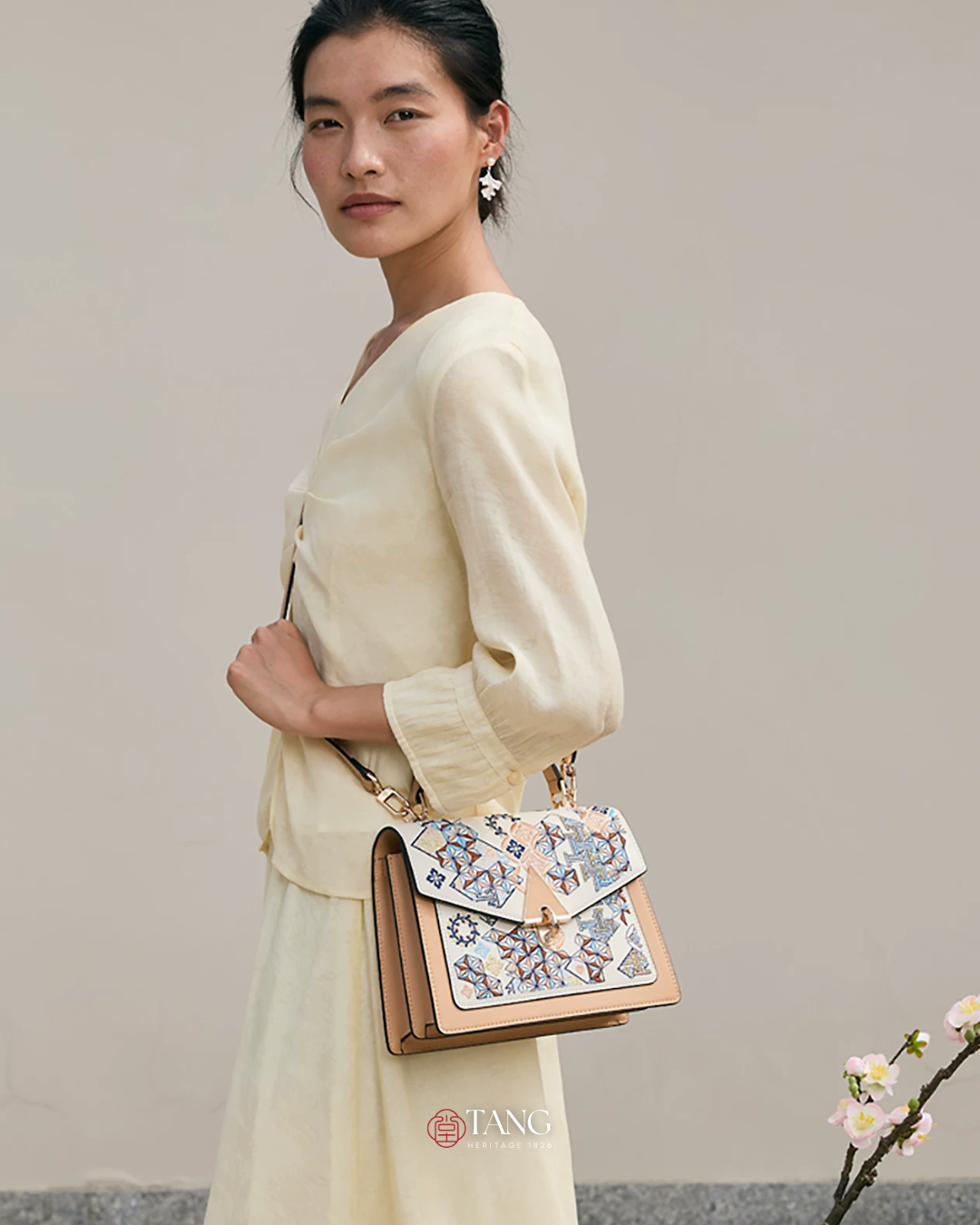 Tang Red 24 Embroidered Suozi Pattern Top-Handle Bag