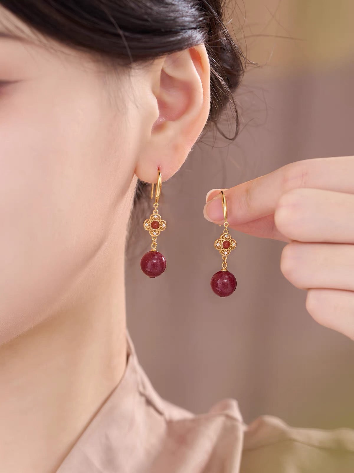 Rosalind Cinnabar Clover Drop Earrings