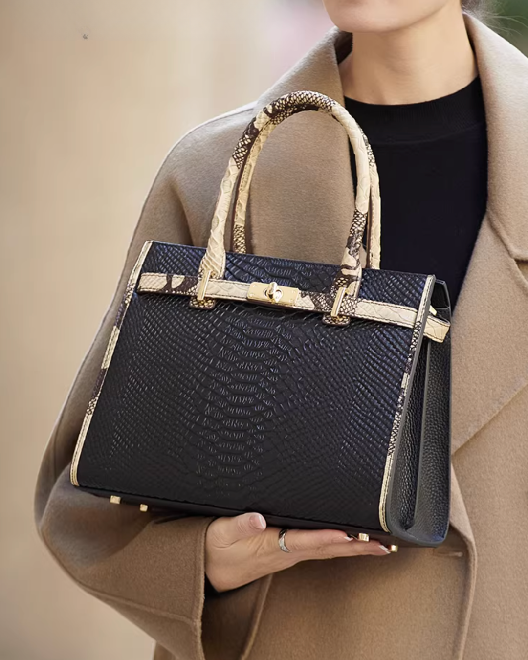 Tang Red 27 Onyx-Sand Python-Embossed Tote