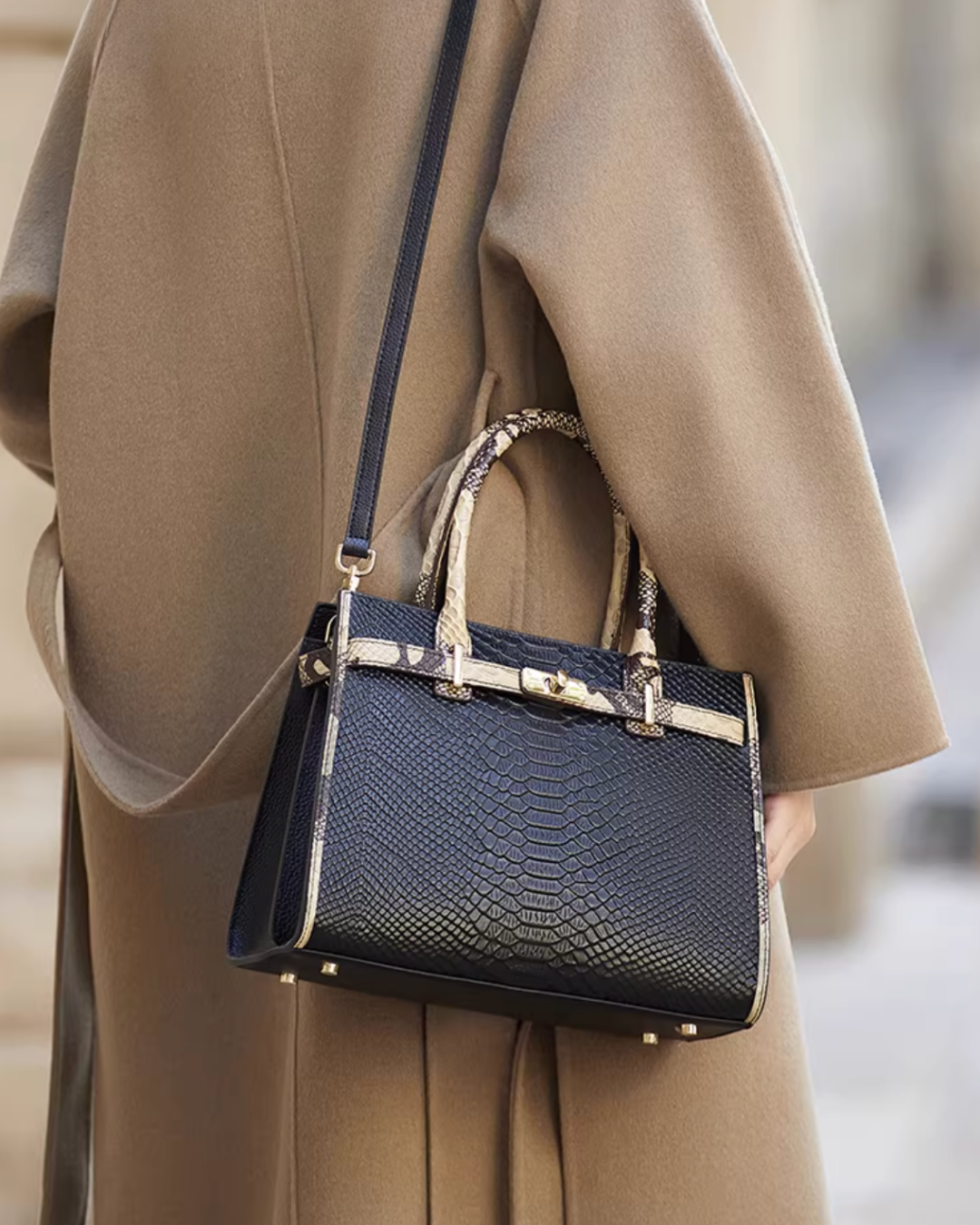 Tang Red 27 Onyx-Sand Python-Embossed Tote