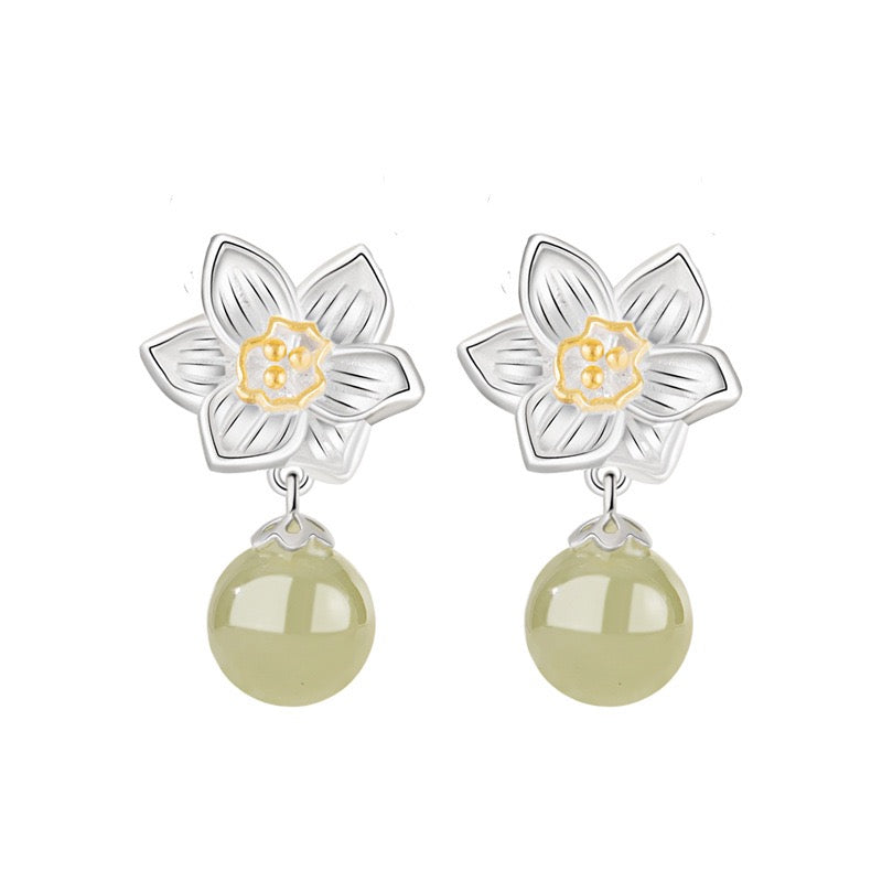 Twelve Flower Goddesses Hetian Jade Drop Earrings