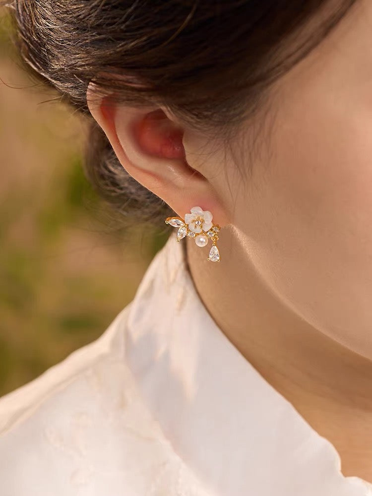 Colette Pearl Camellia Stud Earrings