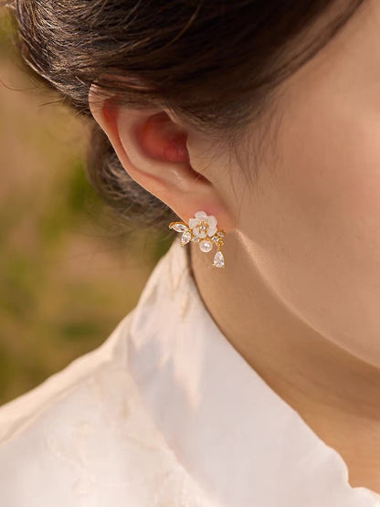 Colette Pearl Camellia Stud Earrings
