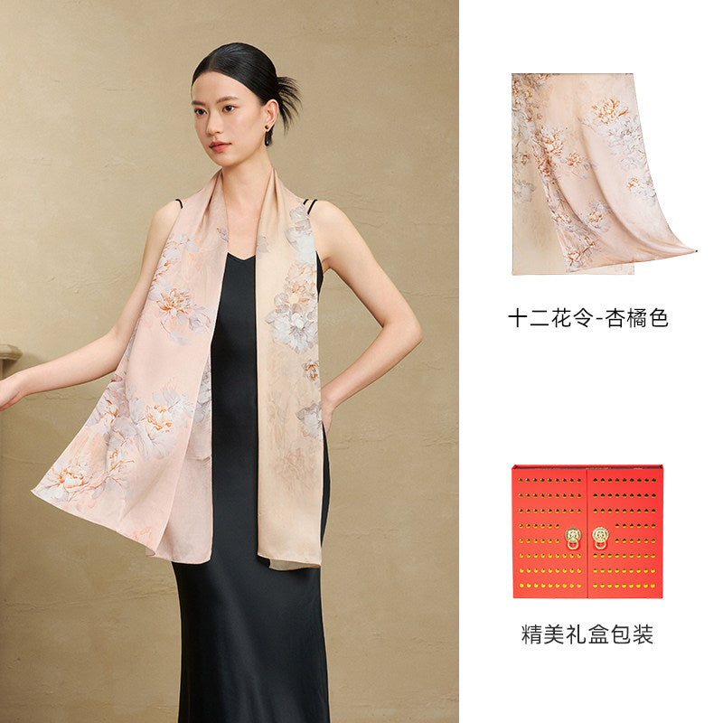 Flowers of the Twelve Months Mulberry Silk Scarf