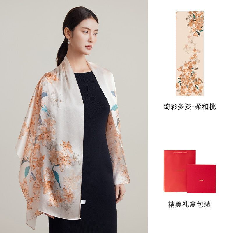 Blossom Array Printed Mulberry Silk Scarf