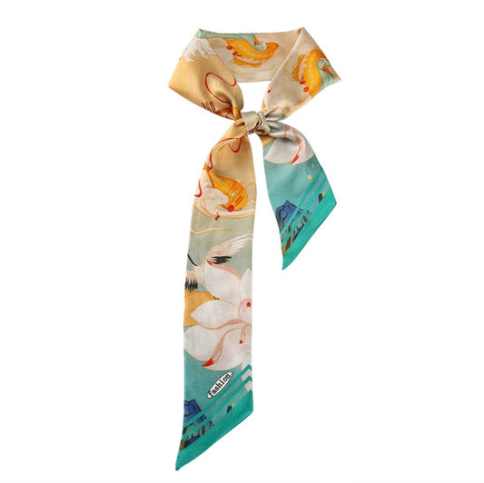 Golden Serenity 100% Mulberry Silk Twilly
