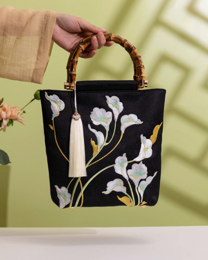 Tang Bloom Calla Lily Bamboo-Handle Bag