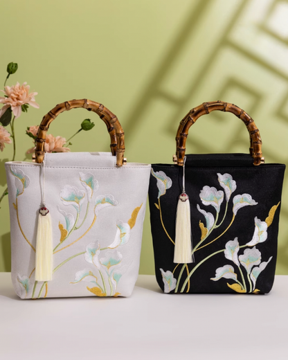 Tang Bloom Calla Lily Bamboo-Handle Bag