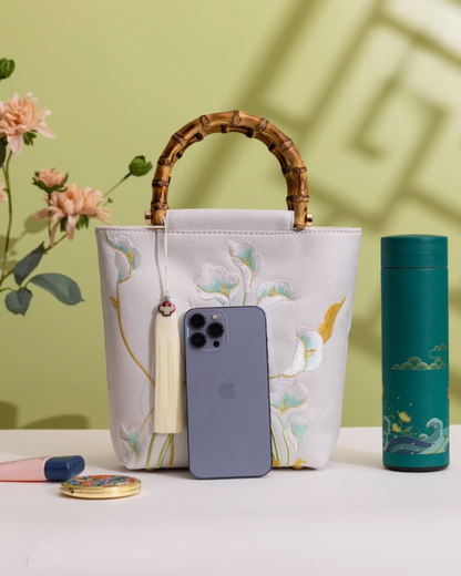 Tang Bloom Calla Lily Bamboo-Handle Bag