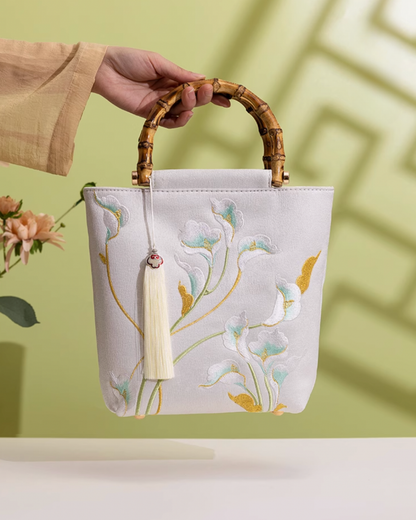 Tang Bloom Calla Lily Bamboo-Handle Bag