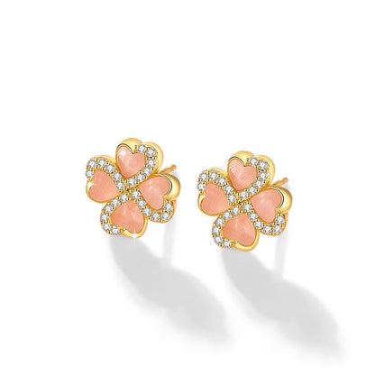 Lucky Clover Pink Cat's Eye Jewellery Set