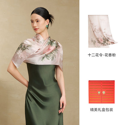 Flowers of the Twelve Months Mulberry Silk Scarf