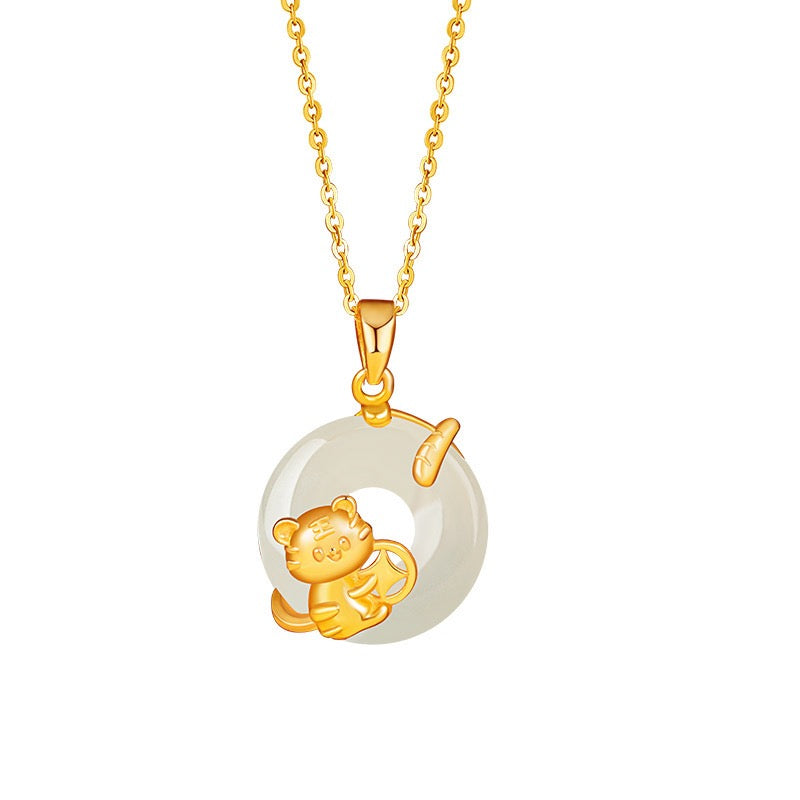 Fire Goat 2027 Jade Peace Buckle Zodiac Charm Necklace