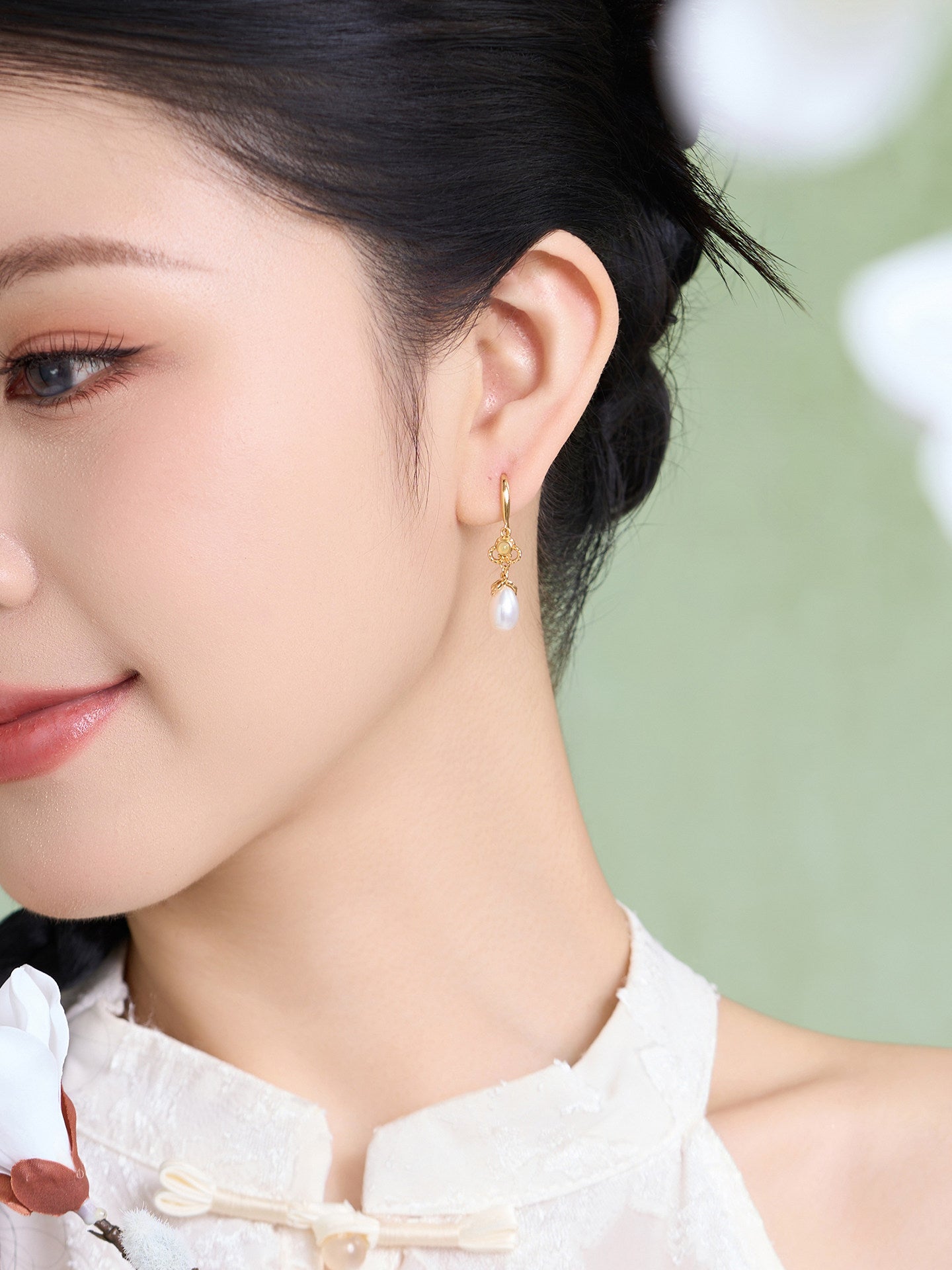 Ruelle Jade and Pearl Drop Earrings