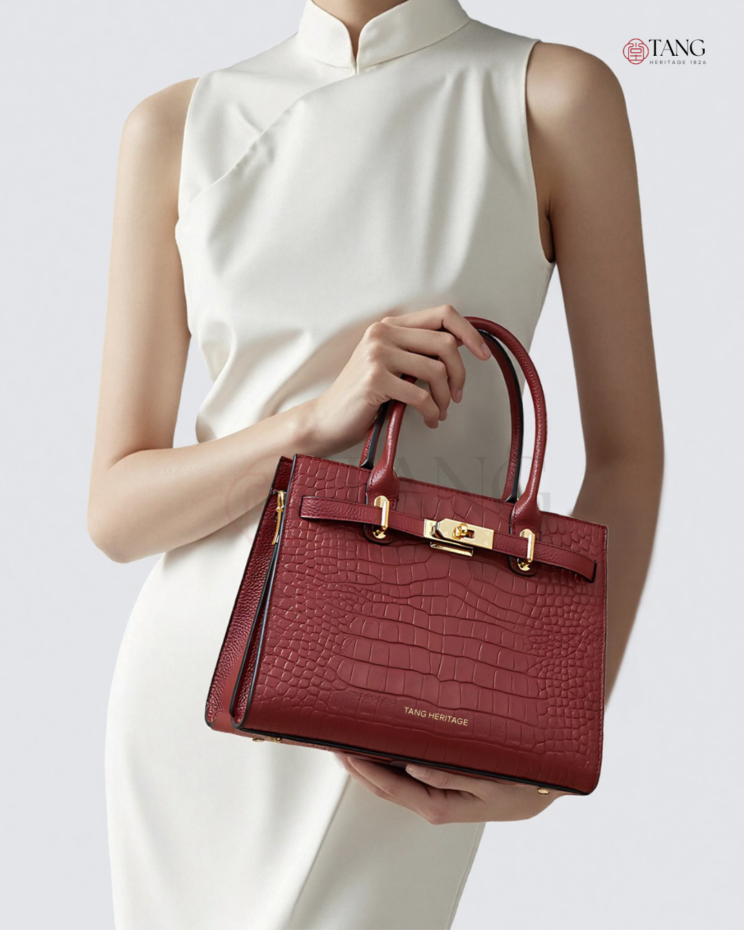 Tang Red 27 Scarlet Crocodile-Embossed Tote