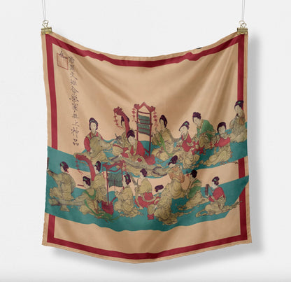 "Scene of Harmonious Music" Heritage Artwork Silk Scarf