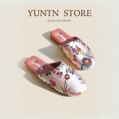 Peony Whisper Embroidered Indor Slippers