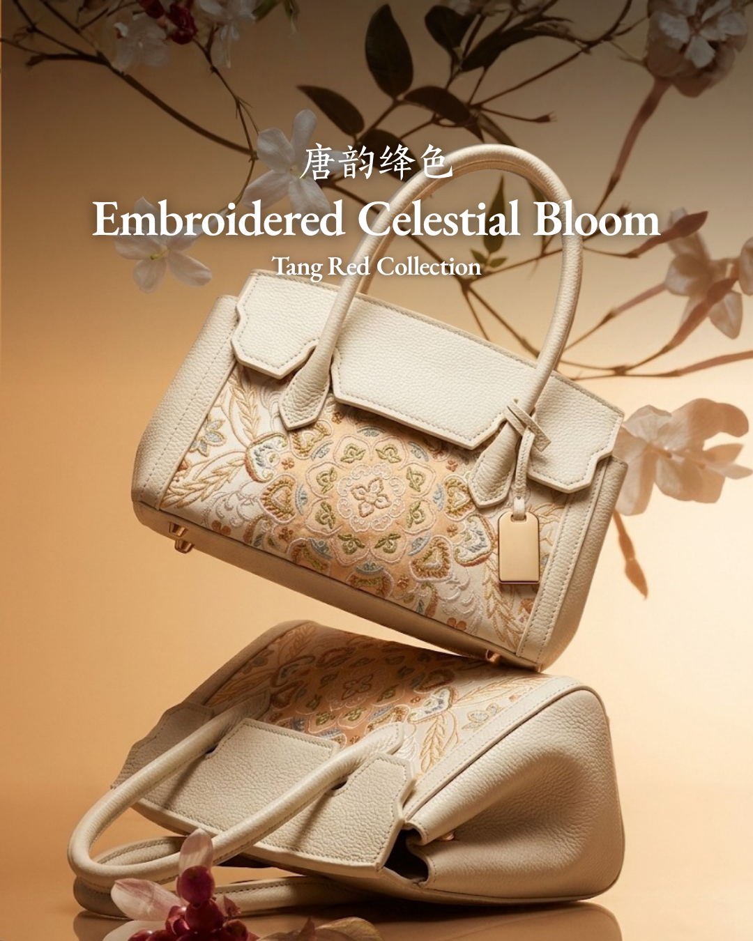 Tang Red 25 Embroidered Celestial Bloom Tote