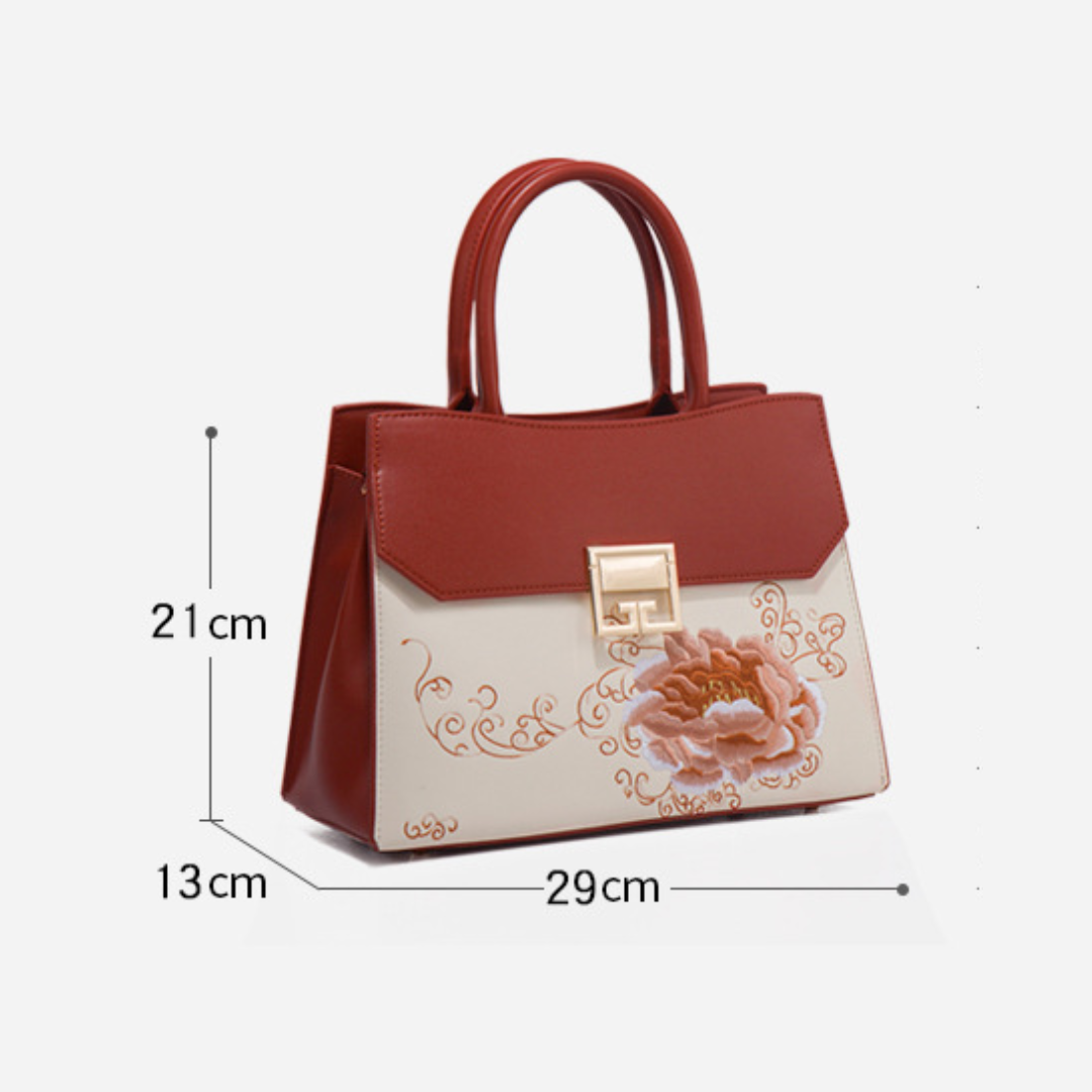 Tang Red 29 Embroidered Peony Tote