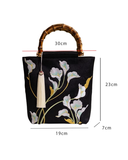 Tang Bloom Calla Lily Bamboo-Handle Bag