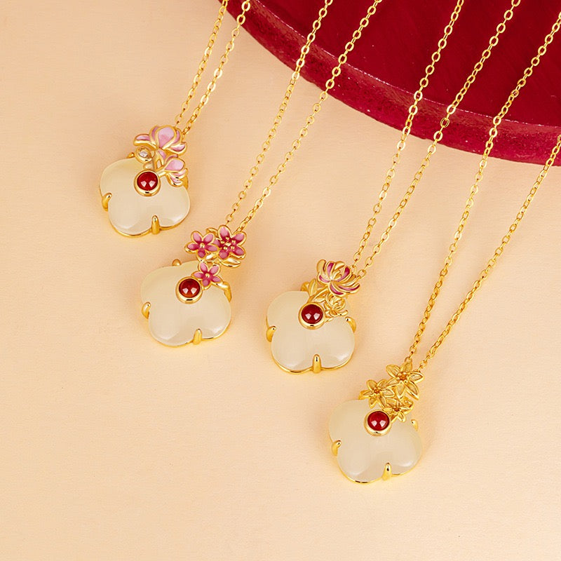 Twelve Flower Goddesses Jade & Agate Necklace
