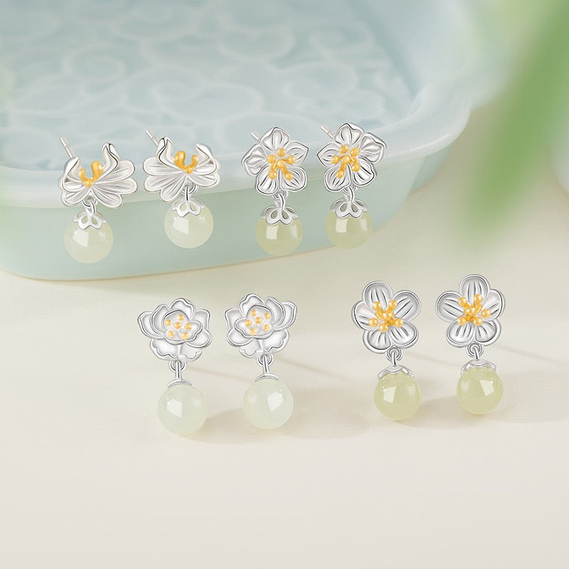 Twelve Flower Goddesses Hetian Jade Drop Earrings