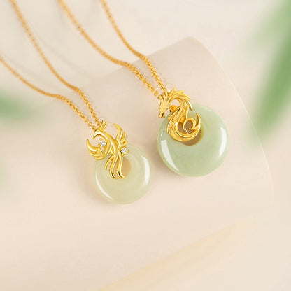 Sovereign Dragon & Phoenix Hetian Jade Necklace