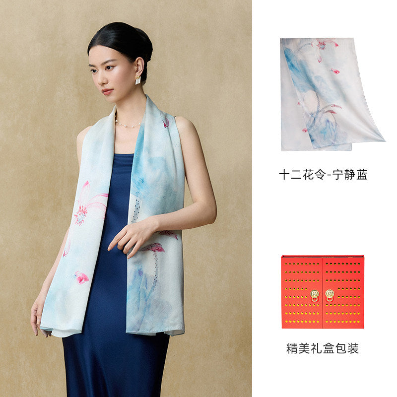 Flowers of the Twelve Months Mulberry Silk Scarf