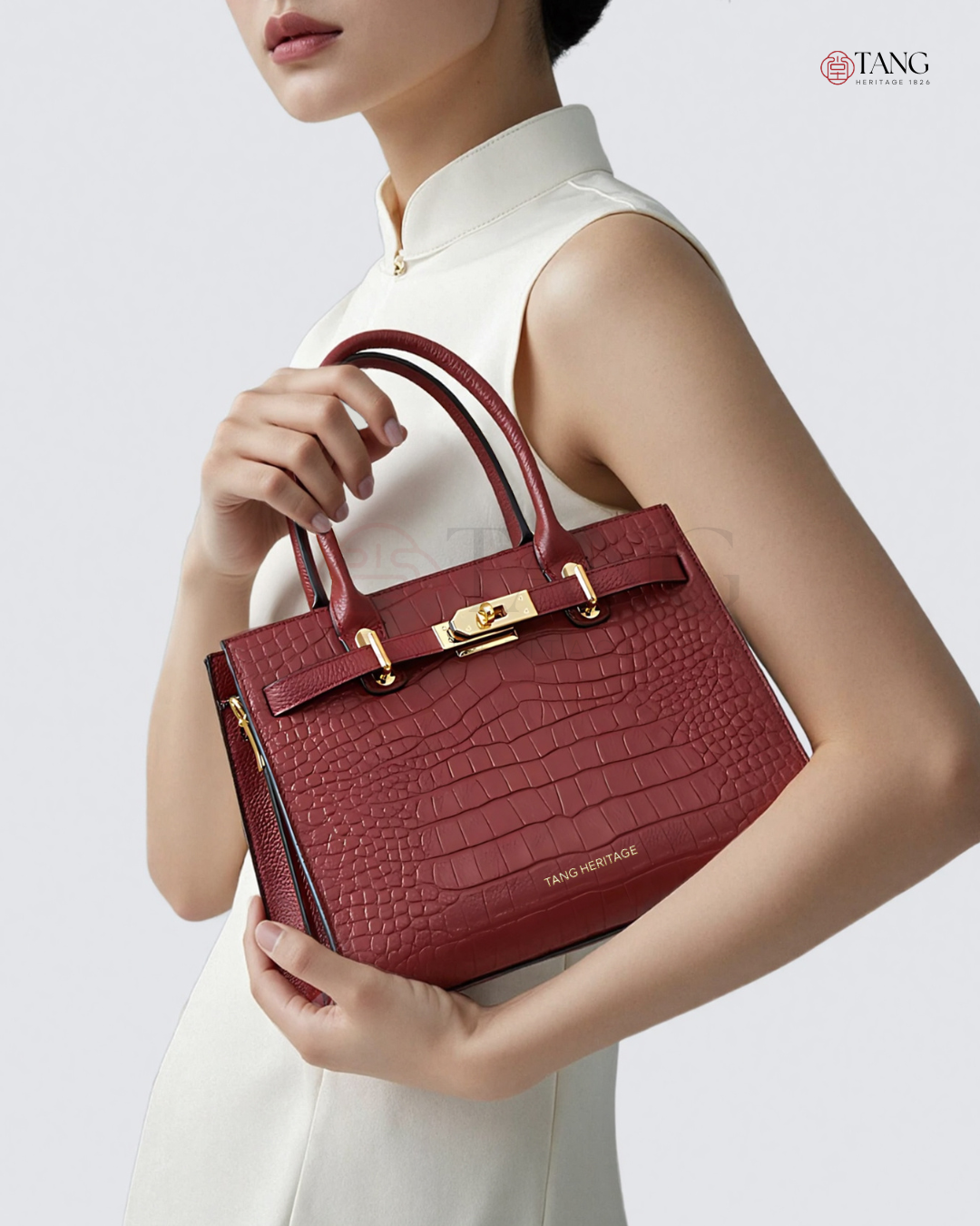 Tang Red 27 Scarlet Crocodile-Embossed Tote