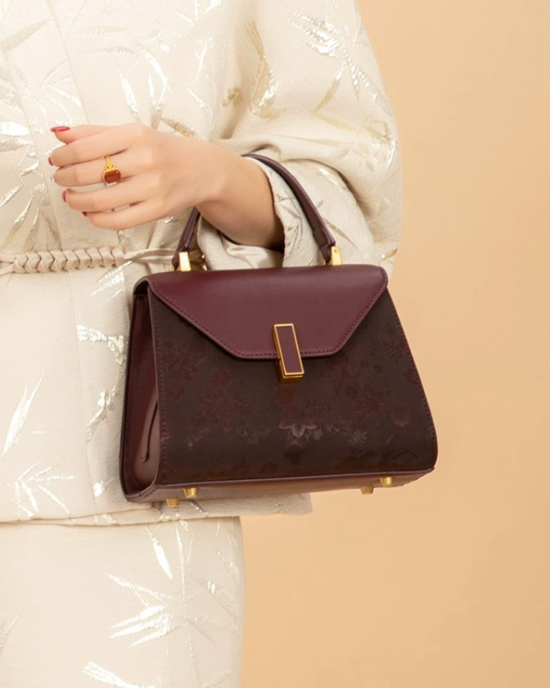 Tang Imperial 27 Cloud Silk Peony Top-Handle Bag