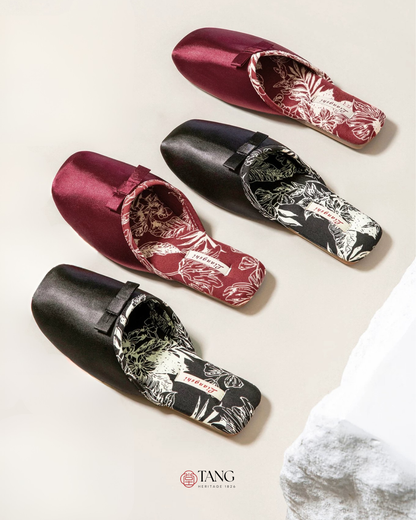 Peony Garden Satin Women Silk Indoor Slippers