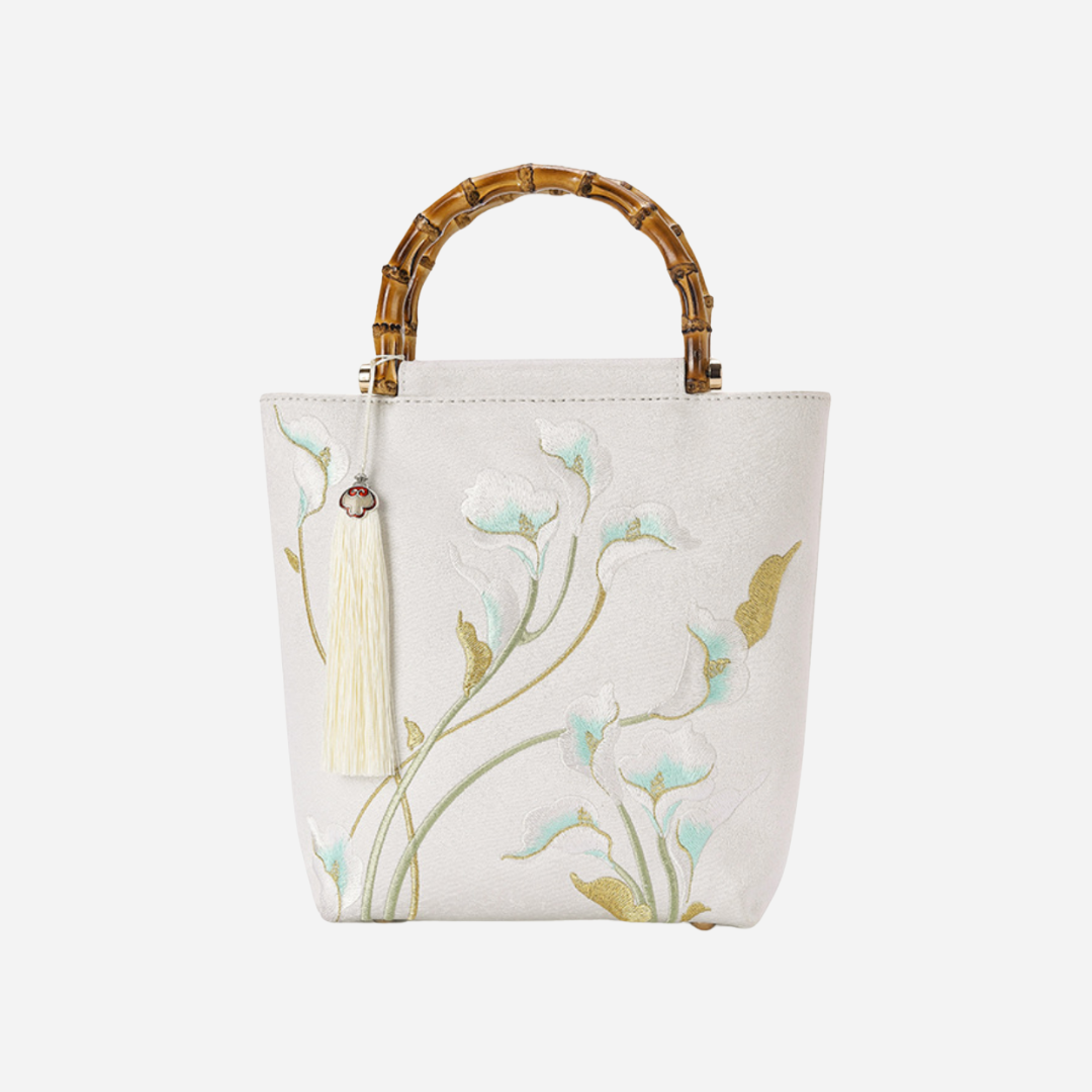 Tang Bloom Calla Lily Bamboo-Handle Bag