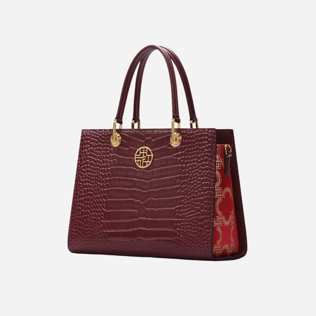 Tang Red 30 Crocodile-Embossed Brocade Tote