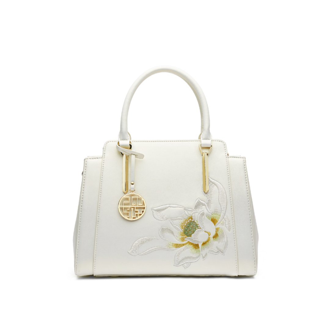 Lotus Poetry Satchel Tote Bag