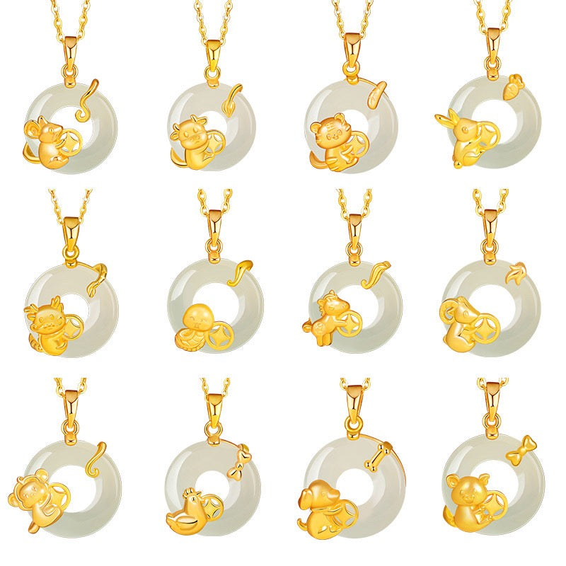 Fire Goat 2027 Jade Peace Buckle Zodiac Charm Necklace