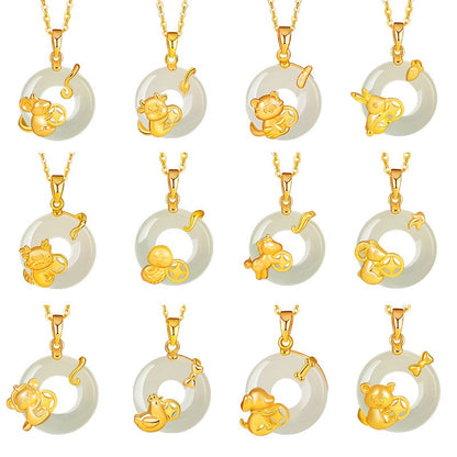 Fire Goat 2027 Jade Peace Buckle Zodiac Charm Necklace