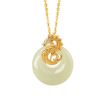 Sovereign Dragon & Phoenix Hetian Jade Necklace
