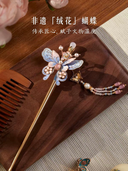Handmade Treasure Butterfly Velvet Flower Hairpin