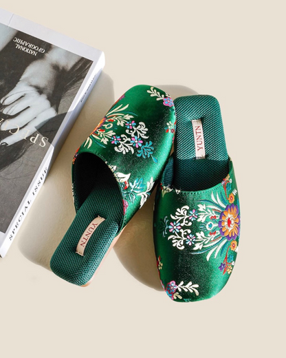 Peony Whisper Embroidered Indor Slippers