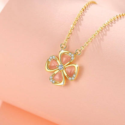 Lucky Clover Pink Cat's Eye Jewellery Set