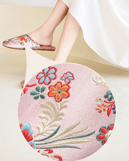 Peony Whisper Embroidered Indor Slippers