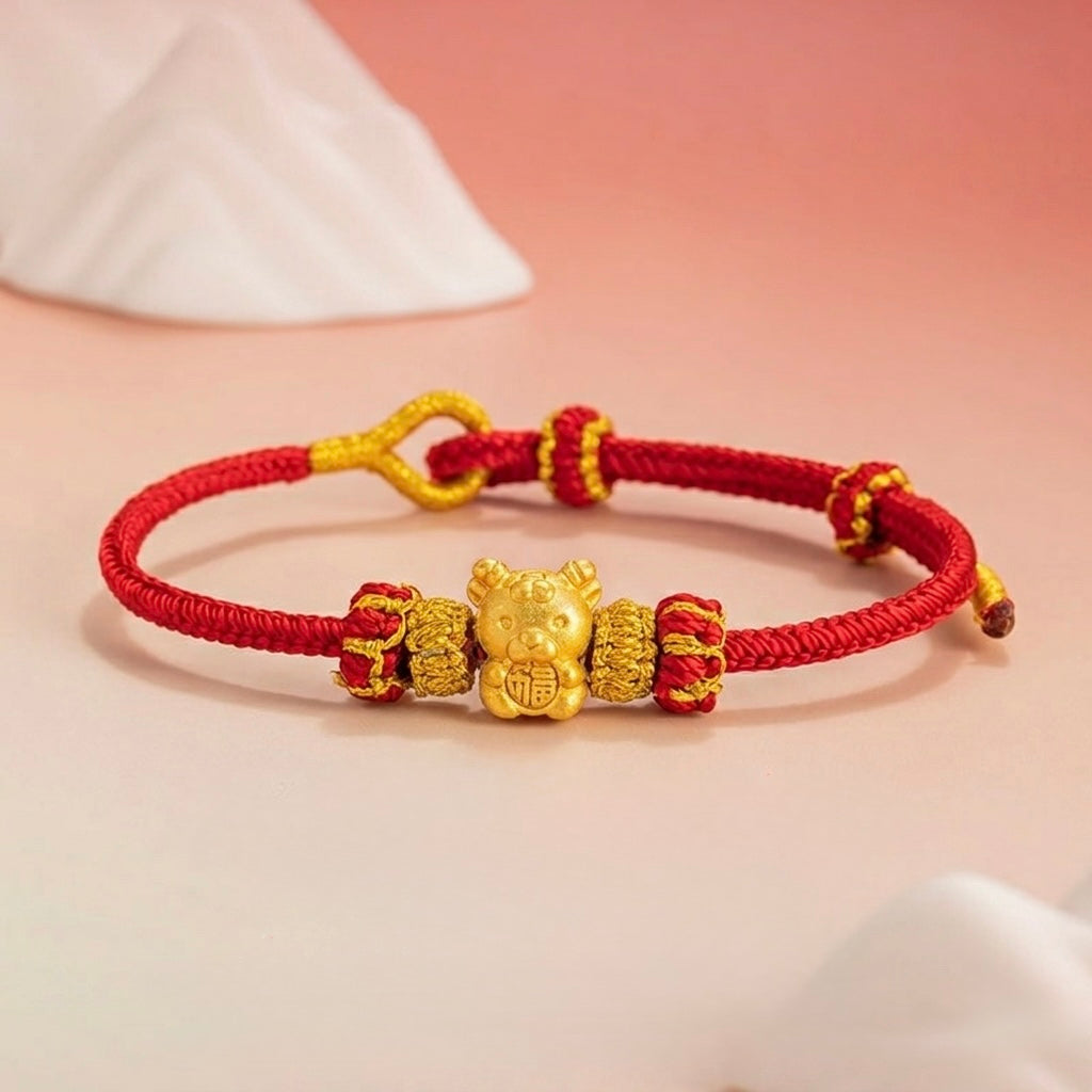 Fire Goat 2027 Zodiac Fortune Bead Red Cord Bracelet