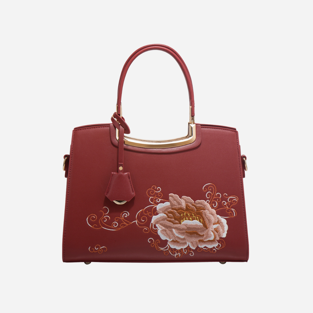 Tang Red 29 Embroidered Peony Tote II