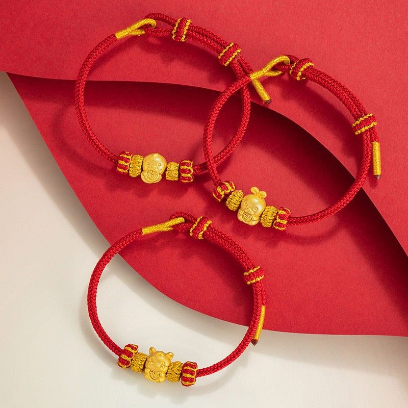 Fire Goat 2027 Zodiac Fortune Bead Red Cord Bracelet