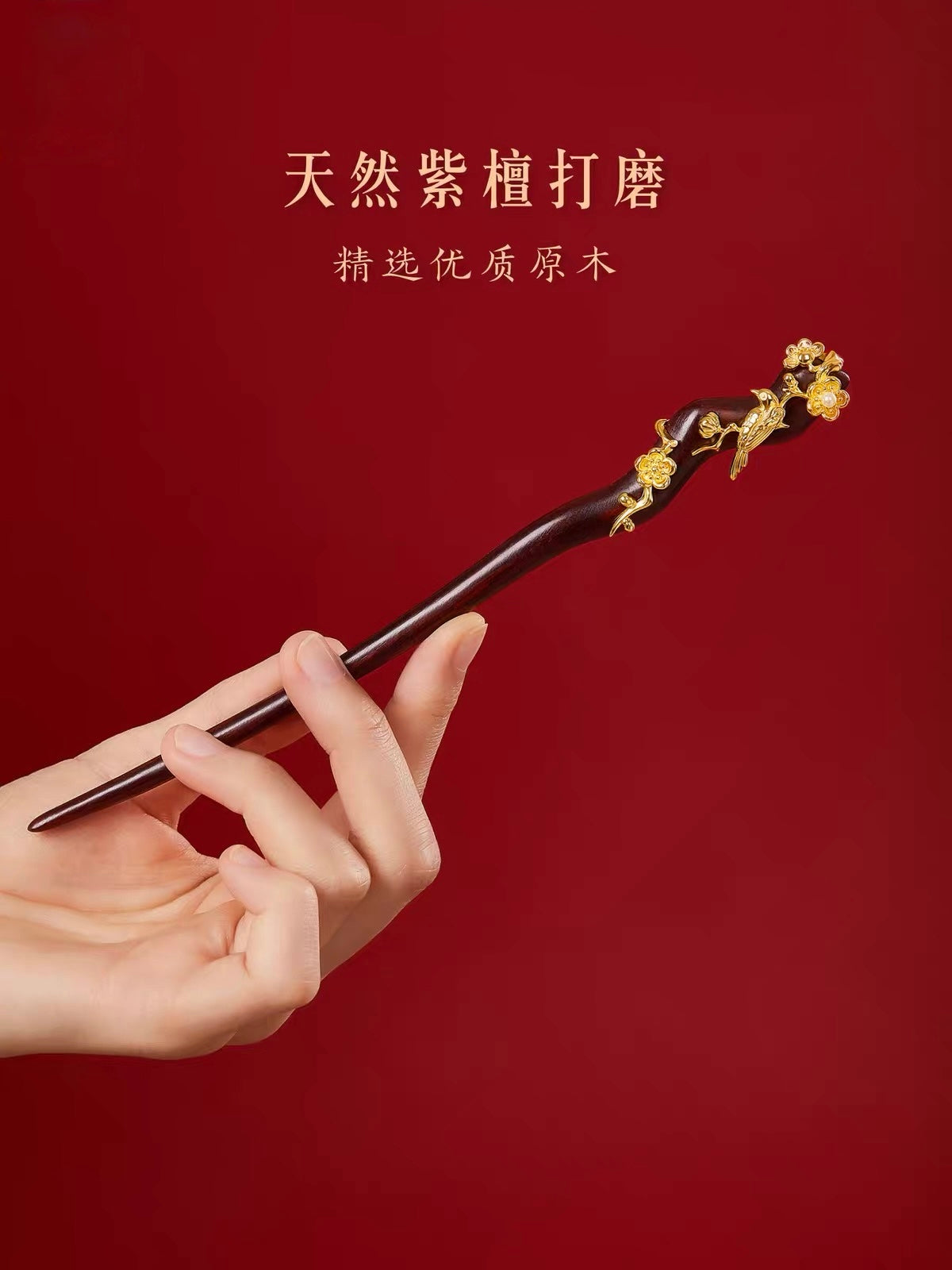 Magpie on Plum Sandalwood Hairpin