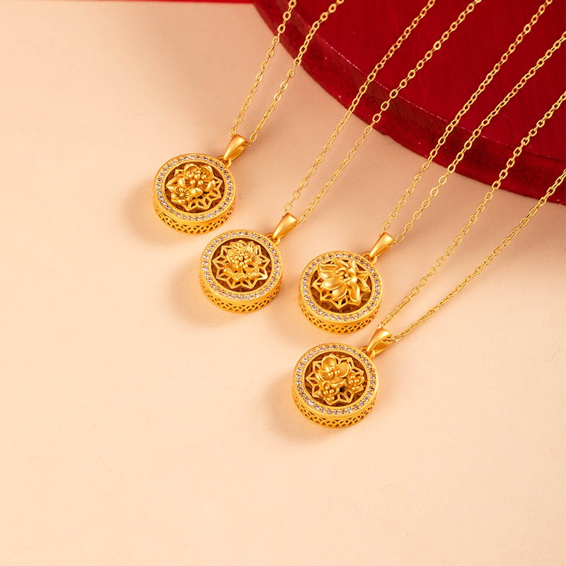Twelve Flower Goddesses Spinning Medallion Necklace