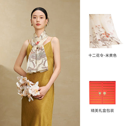 Flowers of the Twelve Months Mulberry Silk Scarf