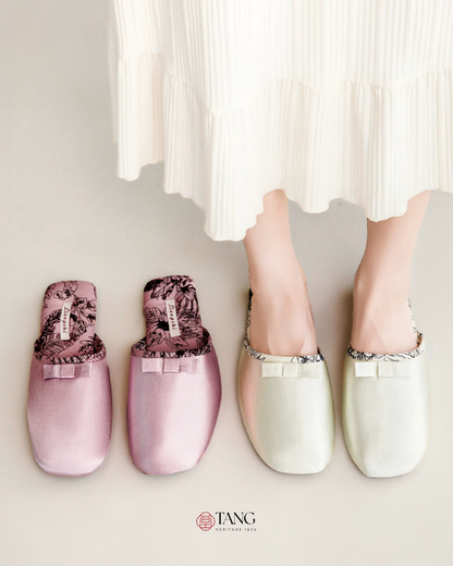 Peony Garden Satin Women Silk Indoor Slippers
