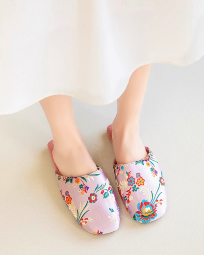 Peony Whisper Embroidered Indor Slippers